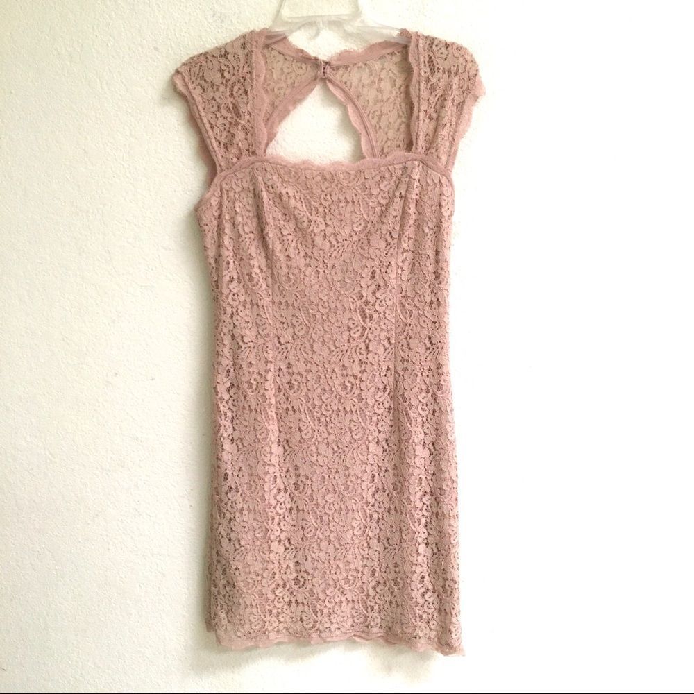Adrianna Papell cap sleeve blush lace dress 8
